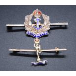 A 9ct gold and enamelled sweetheart brooch for The Royal Signals Corps, 44mm, together with a silver