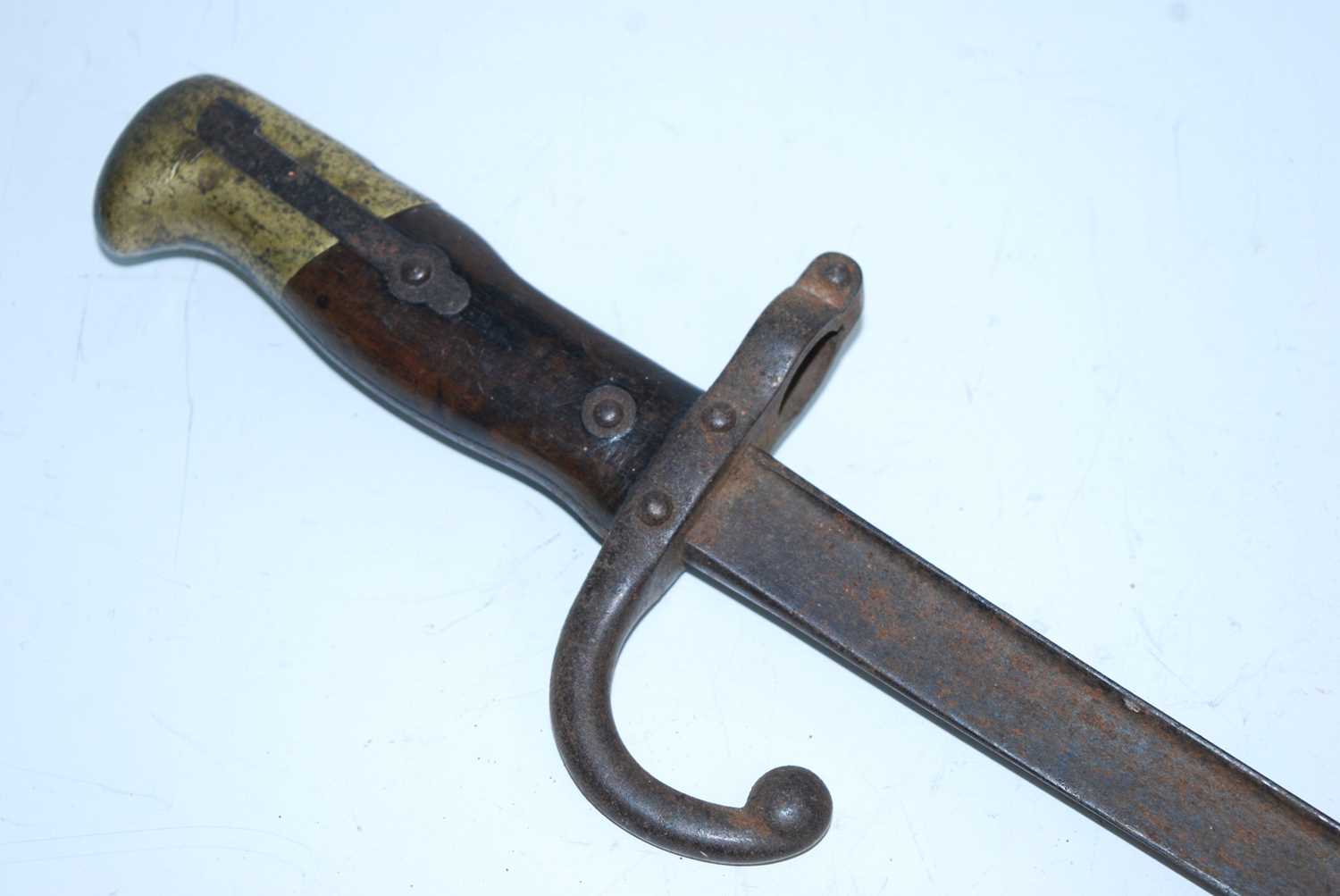 A French M1874 Gras bayonet, having a 52cm blade, the hooked quillon numbered 18893, with a two