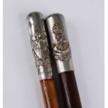 An early 20th century swagger stick, having a painted shaft and nickel cap with Oxfordshire and