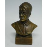 A bronze alloy head and shoulders portrait bust of Adolf Hitler, h.16cm. With Verdigris patches to