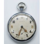 A Leonidas military issue nickel cased open face pocket watch, having a white enamel dial with