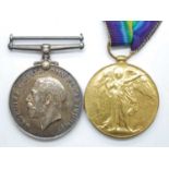 A WW I British War and Victory pair, naming 50716 PTE. H.F. BOLTON. MIDD' X R. (2)