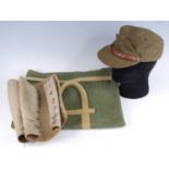 A post WW II Dads Transport Bailey Bridge webbing bag, dated 63, together with a pair of canvas