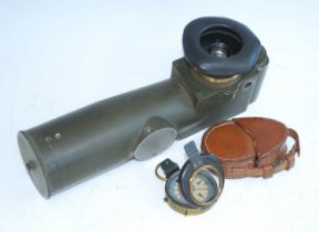 A WW II Mk IV prismatic compass, marked Newton & Co London No. 121, in an associated brown leather