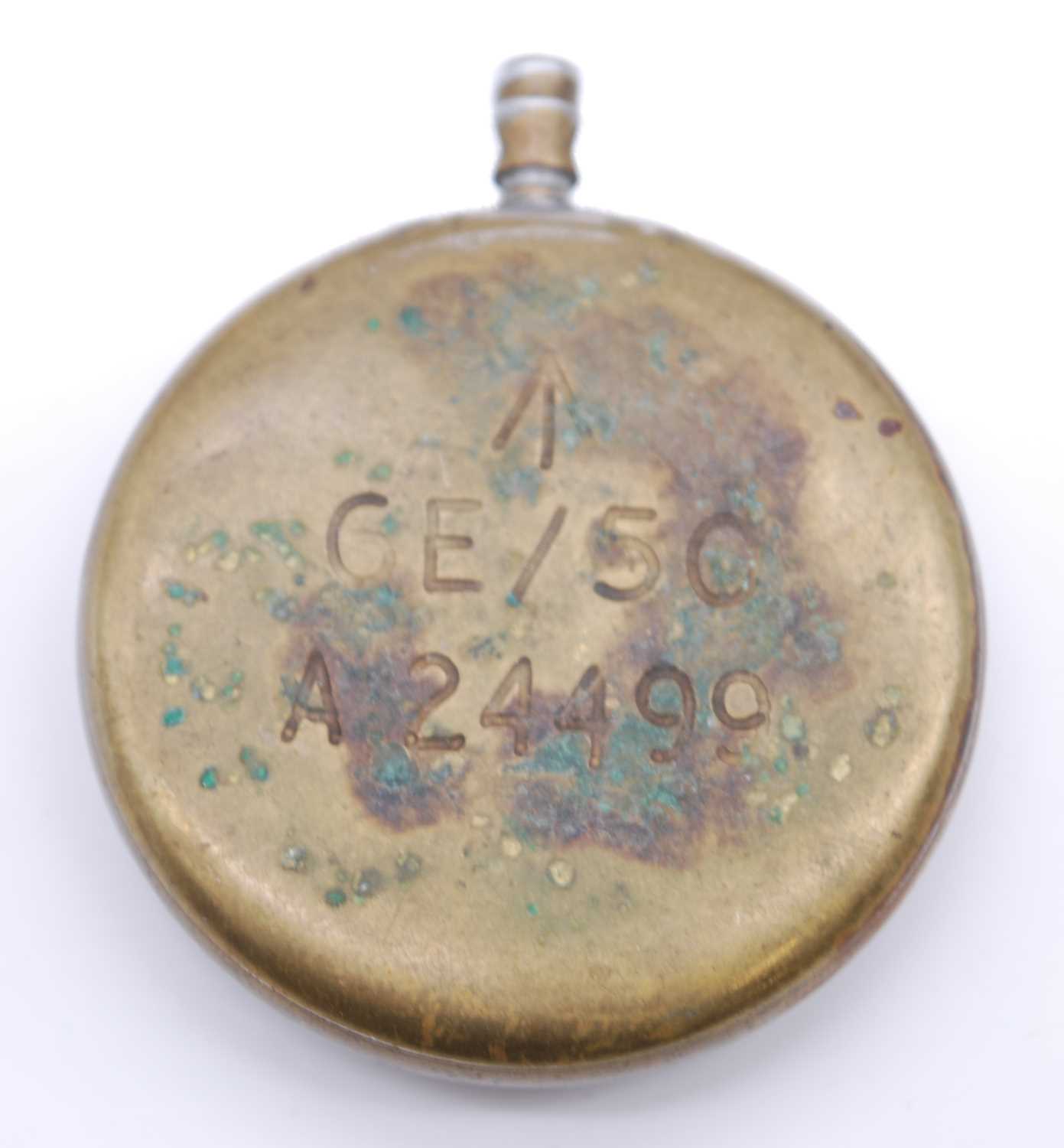 A Jaeger Le Coultre military issue open face pocket watch, having a signed white enamel dial with - Bild 2 aus 2