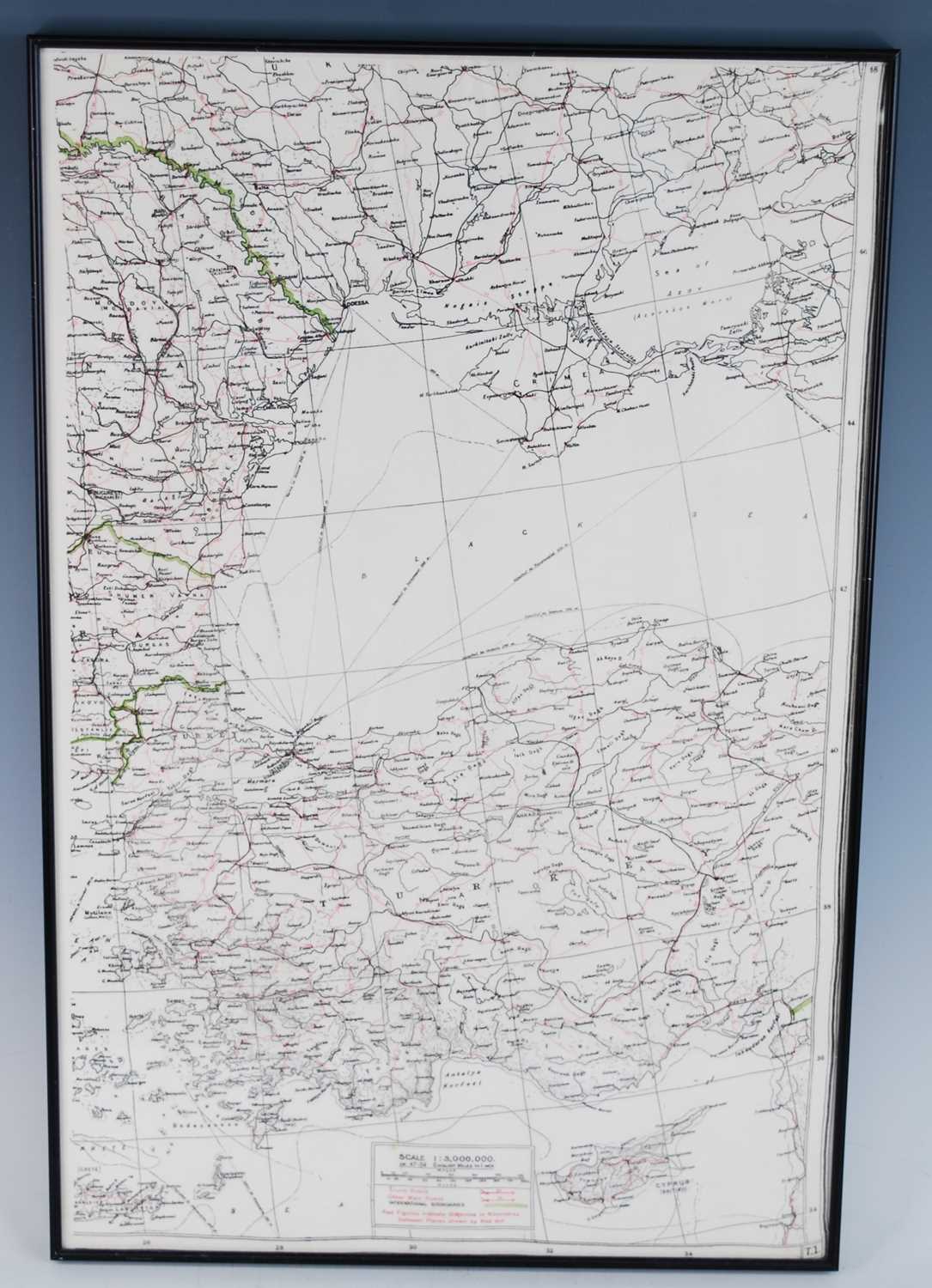 A WW II double sided silk map of North Africa, scale 1:3,000.000 or 47.34 English miles to an - Image 5 of 9