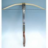 A crossbow, the laminated bow marked Border Archery Mellerstain Gordon Scotland, 27647, with brass