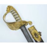 An 1827 pattern Naval sword, the 66cm pipe backed blade faintly marked to the forte E.E. Emanual,