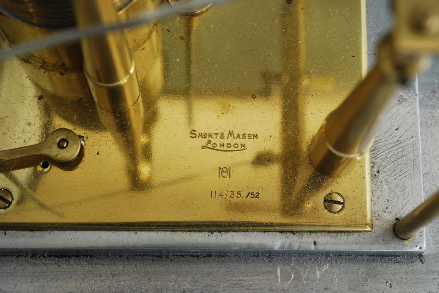 A mid-20th century marine barograph, having a clockwork drum and brass mechanism engraved to the - Image 3 of 5