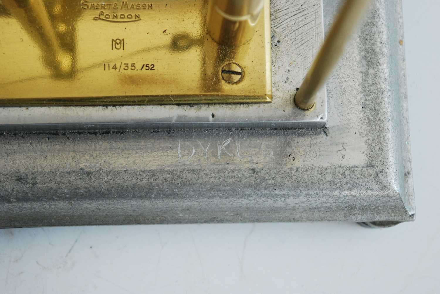 A mid-20th century marine barograph, having a clockwork drum and brass mechanism engraved to the - Image 4 of 5