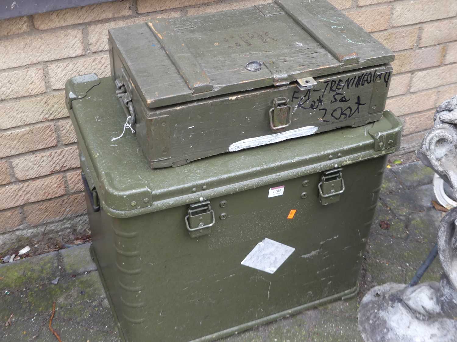 A wooden russian 7.62mm short ammunition box, together with two green painted aluminium boxes, - Image 4 of 6