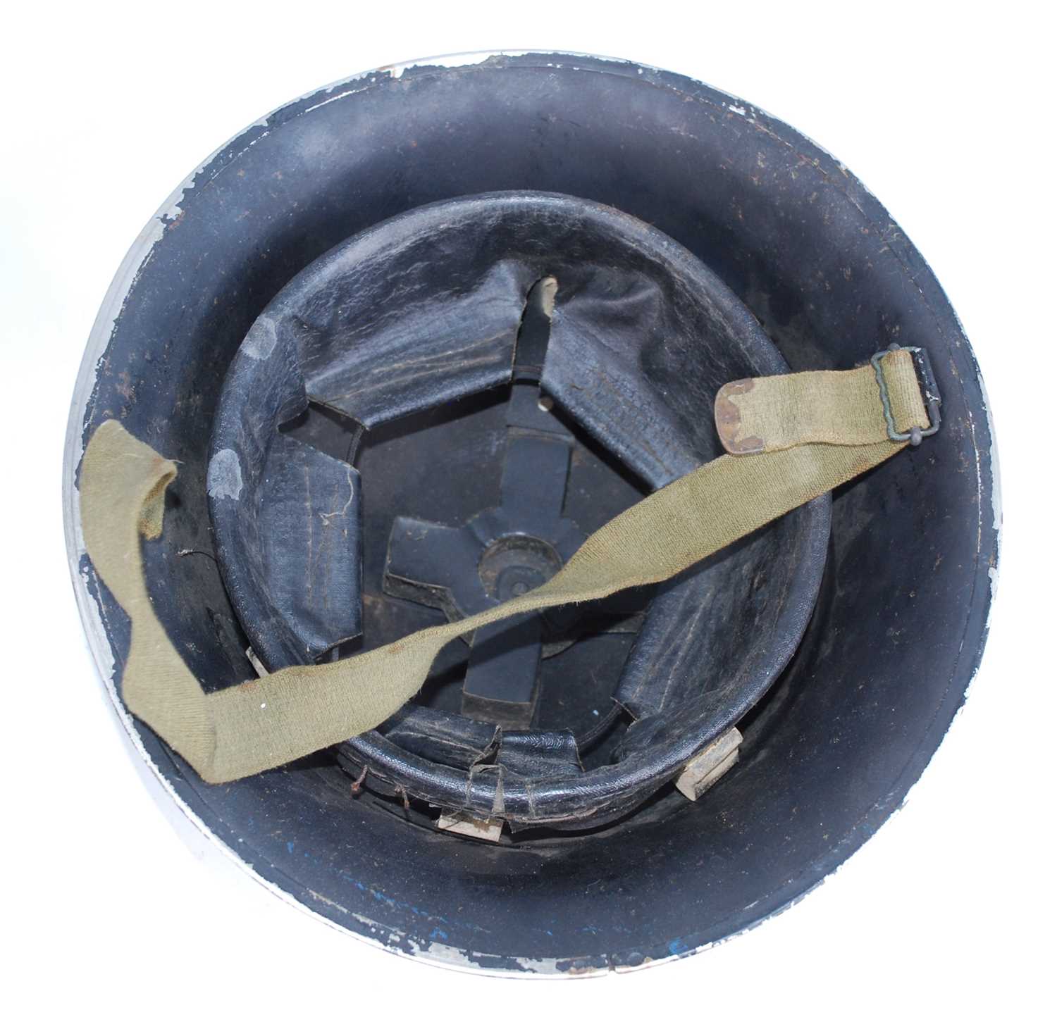 A post WW II Belgian Mk II Brodie clone helmet, the crown pad marked 58 ABL X.B 1952, having a - Image 5 of 5