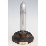 A mid-20th century chrome table lighter, in the form of a WW II RAF "Blockbuster" bomb, mounted on a