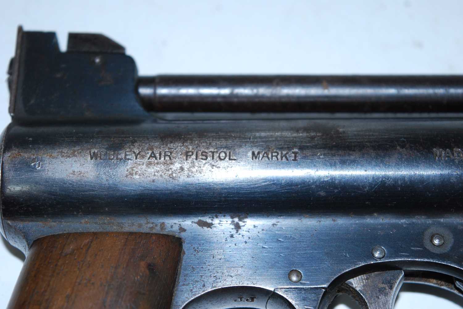 A Webley Air Pistol Mark I, .22 calibre, the frame with various Worldwide patents, the walnut - Image 2 of 2