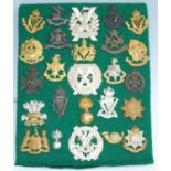 A collection of British Army cap badges and insignia to include Tyneside Irish, 10th County of