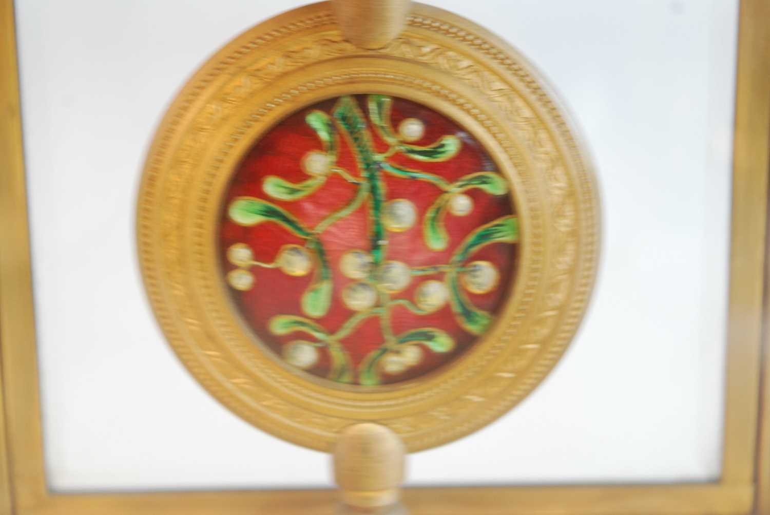 A circa 1900 French ormolu and enamel decorated four glass mantel clock, the circular Arabic dial - Image 2 of 6