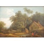 19th century East Anglian school - Watermill in a wooded landscape, oil on panel, 11.5 x 16cm