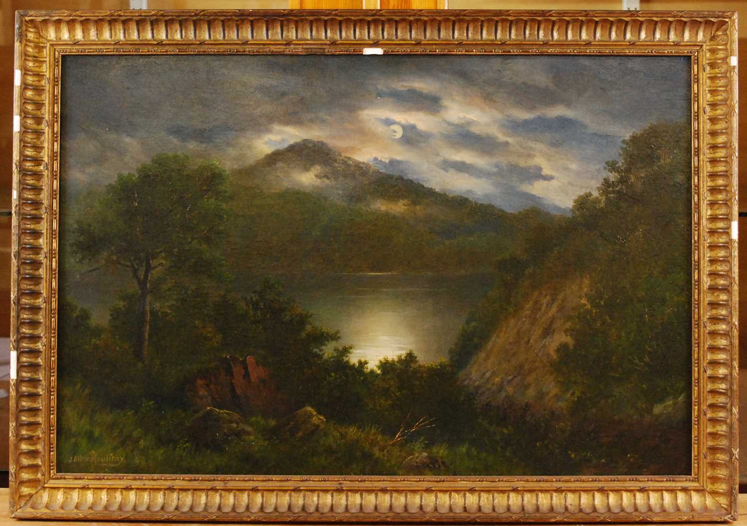 John Elder Moultray (1865-1922) - A moonlit mountain loch scene, oil on canvas, signed lower left, - Bild 2 aus 4