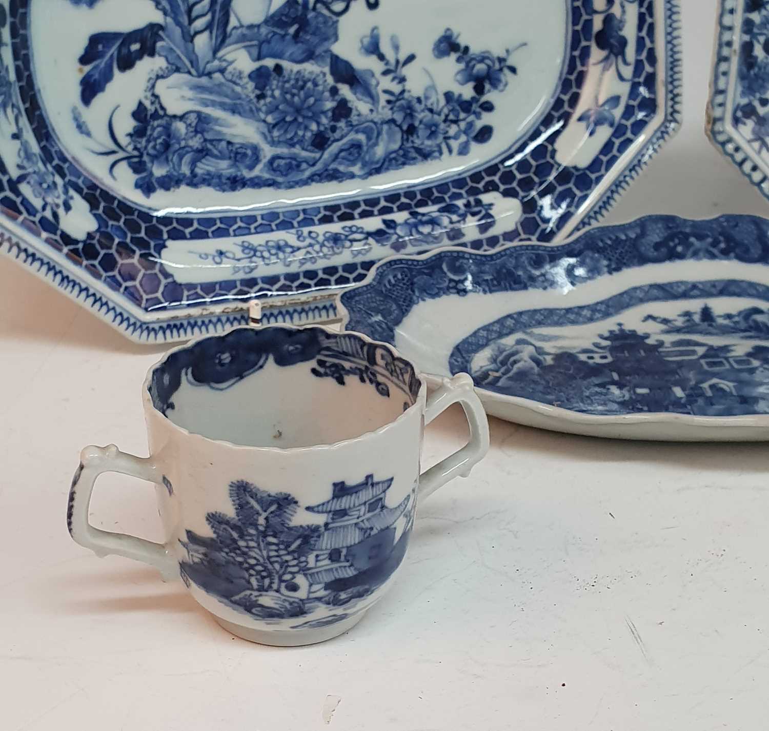 A collection of 18th century Chinese blue and white porcelain, to include a near pair of octagonal - Image 2 of 16