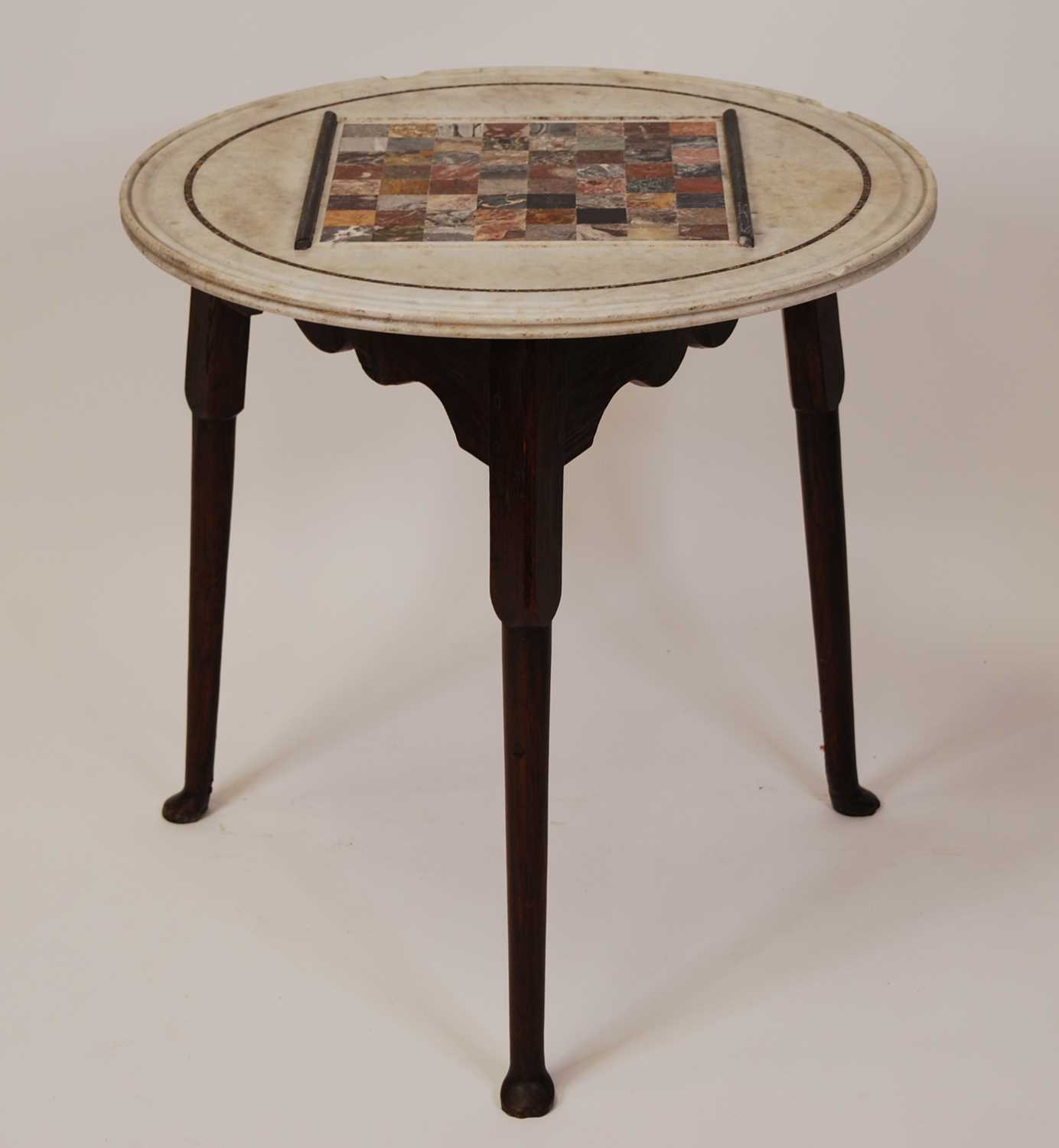 A 19th century marble inlaid circular occasional table, the specimen marble chessboard top inset