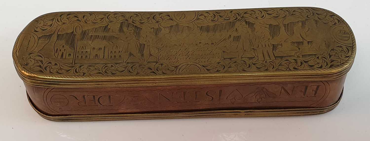 A circa 1757 French brass and copper tobacco box, of oblong form, having embossed decoration - Bild 3 aus 4