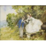 § John Strickland Goodall (1908-1996) - Courtship scene in the park, watercolour heightened with
