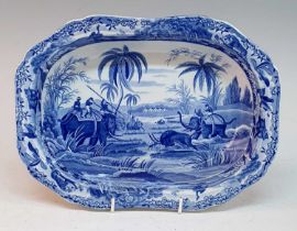 A circa 1810 Spode Indian Sporting series bue and white transfer decorated dish, in the 'Hunting a