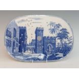 A circa 1810 Spode Caramanian series blue and white transfer decorated oval drainer, in the Castle