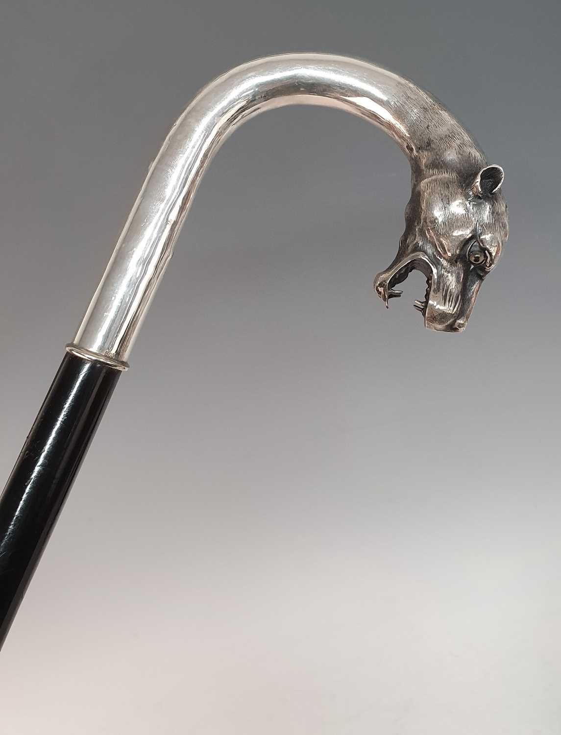 An early 20th century walking stick, the continental silver handle in the form of a leopard's - Image 5 of 14