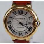 A gent's Cartier Ballon Bleu 18ct gold cased automatic calendar wristwatch, ref: 2998, case No.