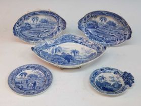 A collection of circa 1810 Spode Indian Sporting series blue and white transfer decorated wares,