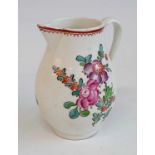 A circa 1780 Lowestoft porcelain sparrowbeak jug, enamel decorated with floral sprays, h.9cm A