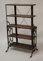 An early 20th century French oak and wrought iron metamorphic boulangerie rack, having five open