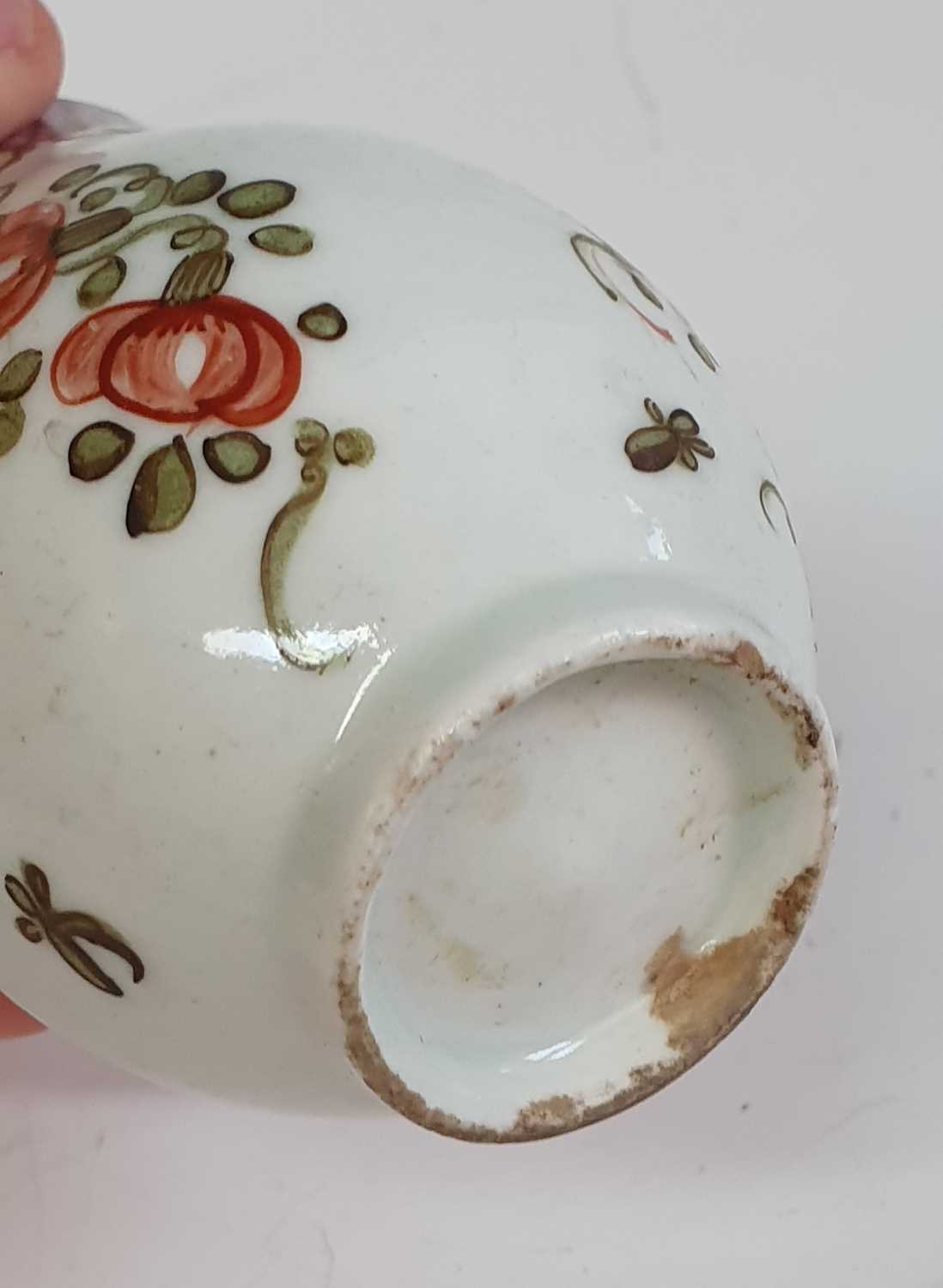 A circa 1780 Lowestoft porcelain sparrowbeak jug, enamel decorated with floral sprays below a diaper - Image 3 of 5