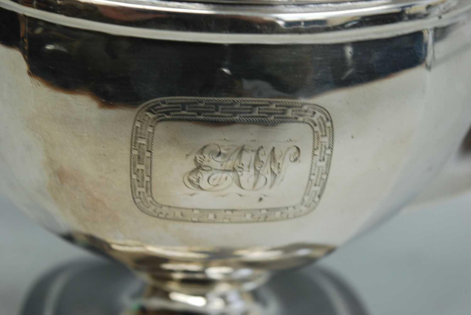 A George III silver pedestal teapot, of faceted oblong form to a pedestal rectangular gadrooned base - Image 5 of 8