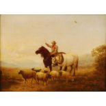 William Vivien Tippet (1833-1910) - Farmer on horseback with a grey and sheep, oil on canvas (re-