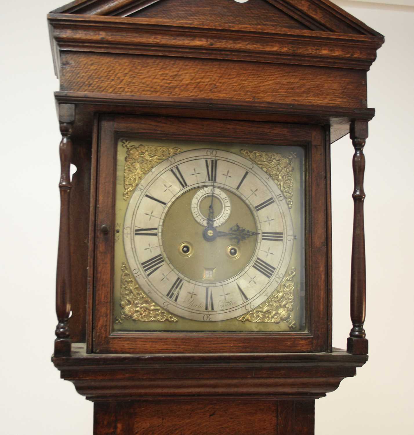 (Stephen?) Asselin of London - an 18th century oak longcase clock, the 12" square brass dial - Image 2 of 6