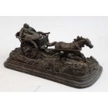A Circa 1900 bronze cart group, the passengers being pulled by a single horse, signed H Meinbach