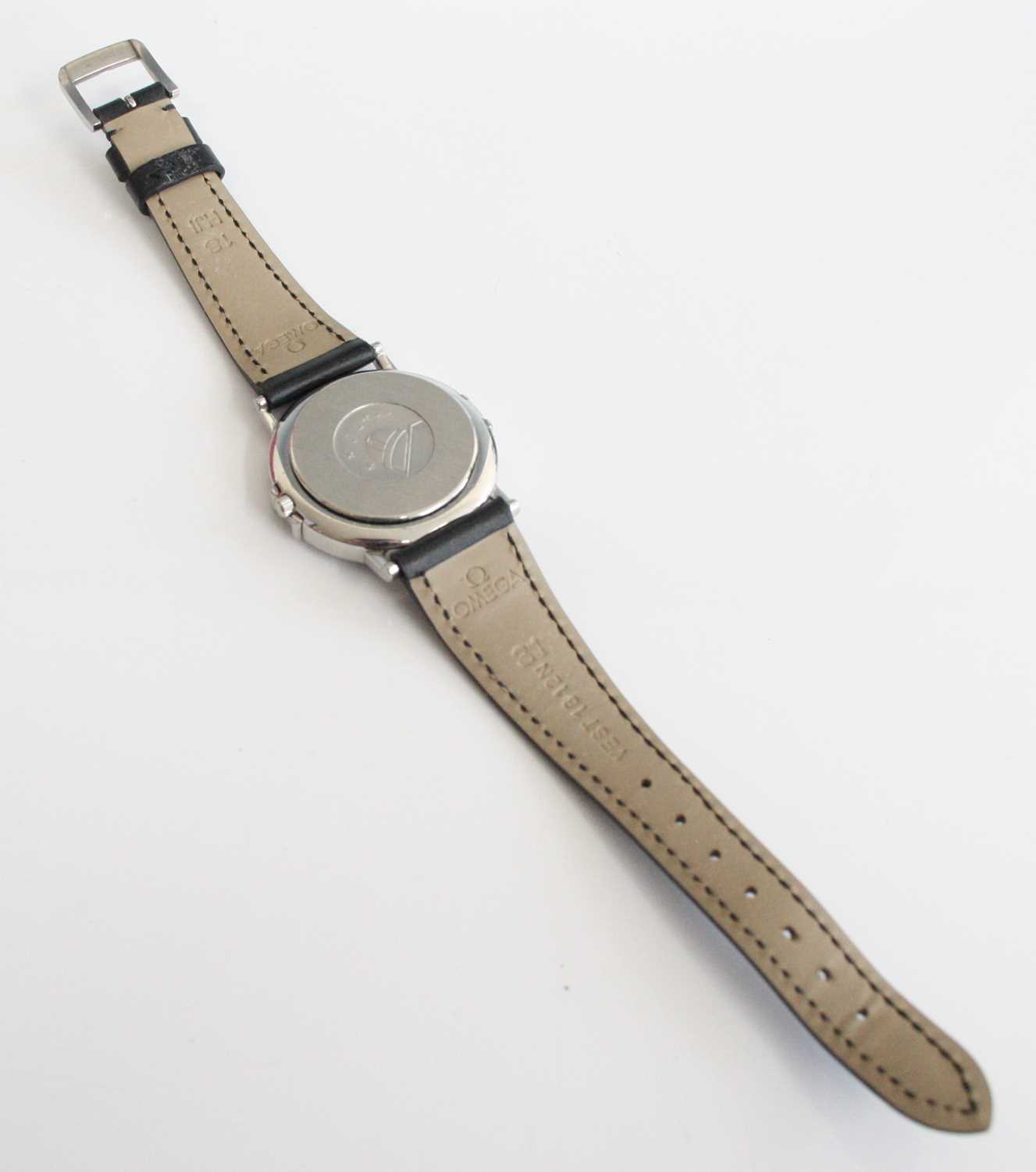 An Omega Constellation stainless steel quartz wristwatch, having a round cream dot dial and outer - Image 6 of 11