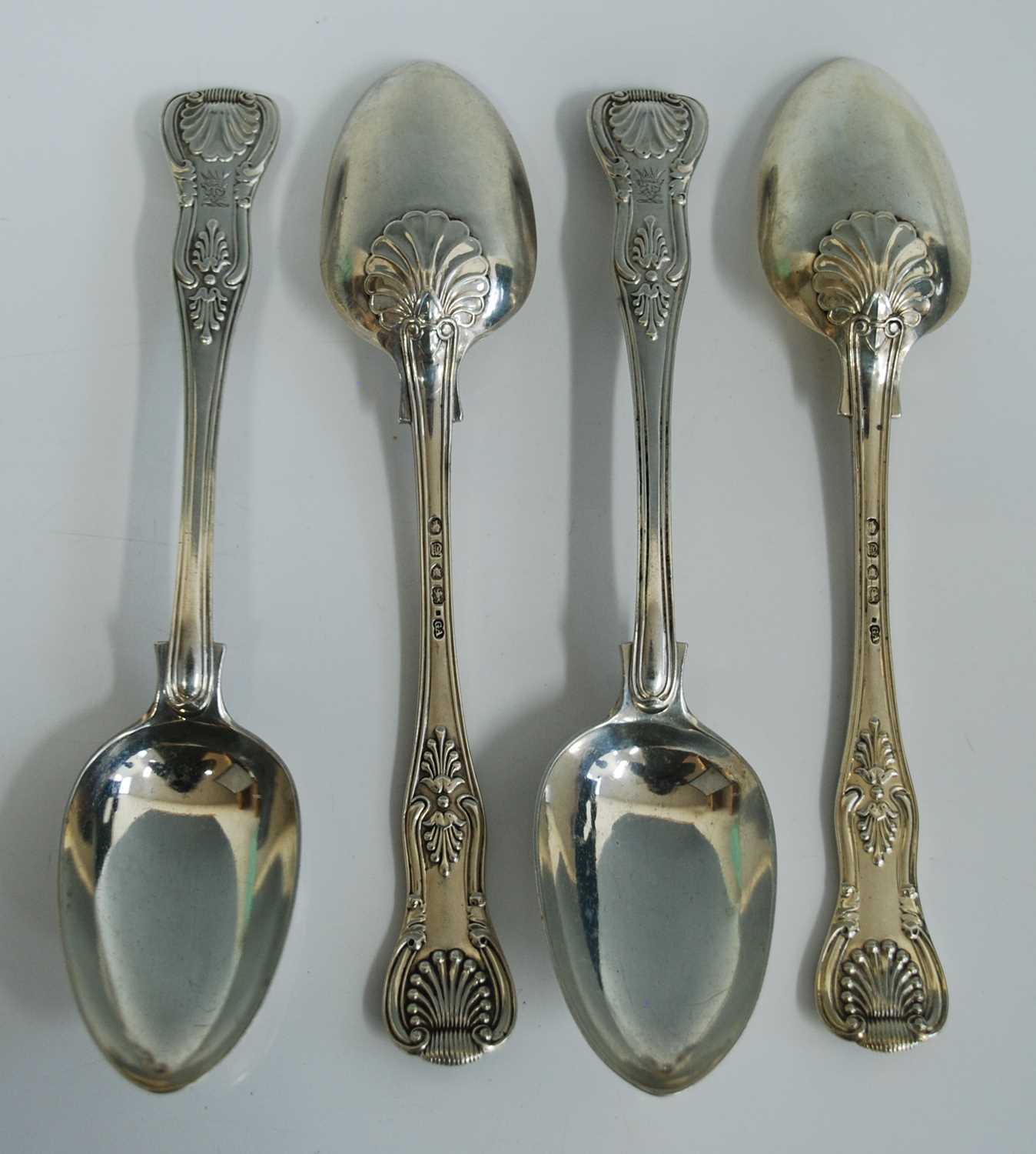 A set of four Victorian silver tablespoons, in the Kings Hourglass pattern with engraved crowned - Image 2 of 4