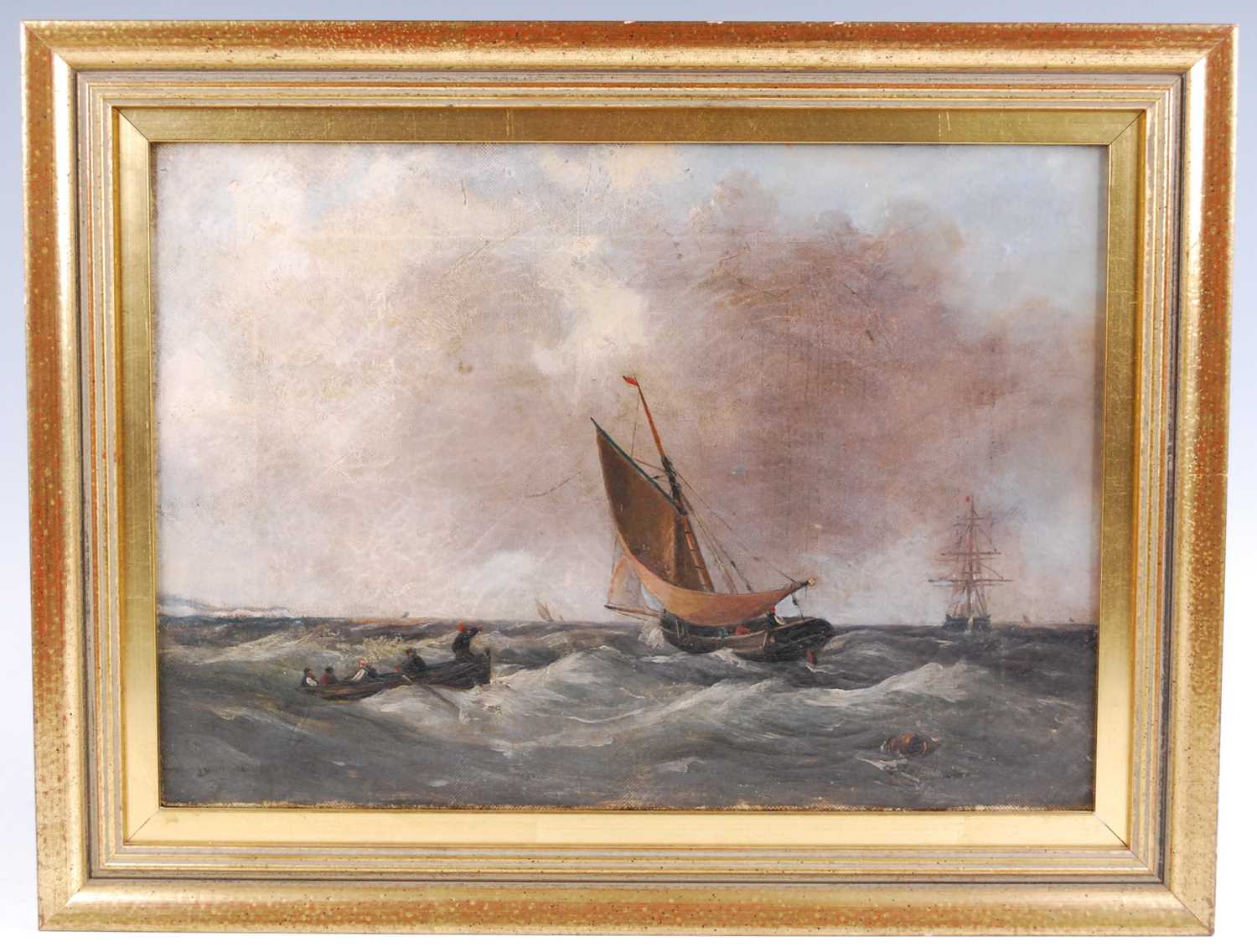 John Moore of Ipswich (1821-1902) - Boats in choppy seas with stormclouds gathering, oil on - Bild 2 aus 4