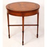 A circa 1900 French satinwood circular centre table, having radial veneers, rosewood crossbanding