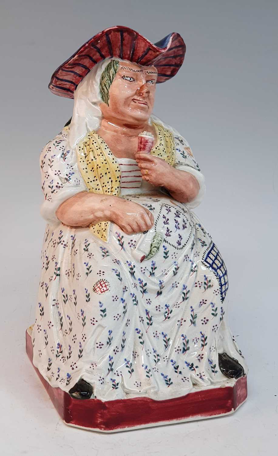 A circa 1830 Staffordshire 'Drunken Sal' Toby jug, probably Davenport, shown seated with a glass - Bild 7 aus 7