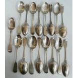 A collection of seventeen 19th century silver dessert spoons, all in the Fiddle pattern with