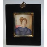 Mid-19th century English school - half-length portrait of a young woman wearing a blue dress and