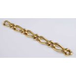 A contemporary yellow metal heavy chain link bracelet, having hinged clasp, unmarked but tests as