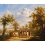 William Smith (act.1813-1859) - Country folk driving cattle on a wooded track, oil on canvas (re-