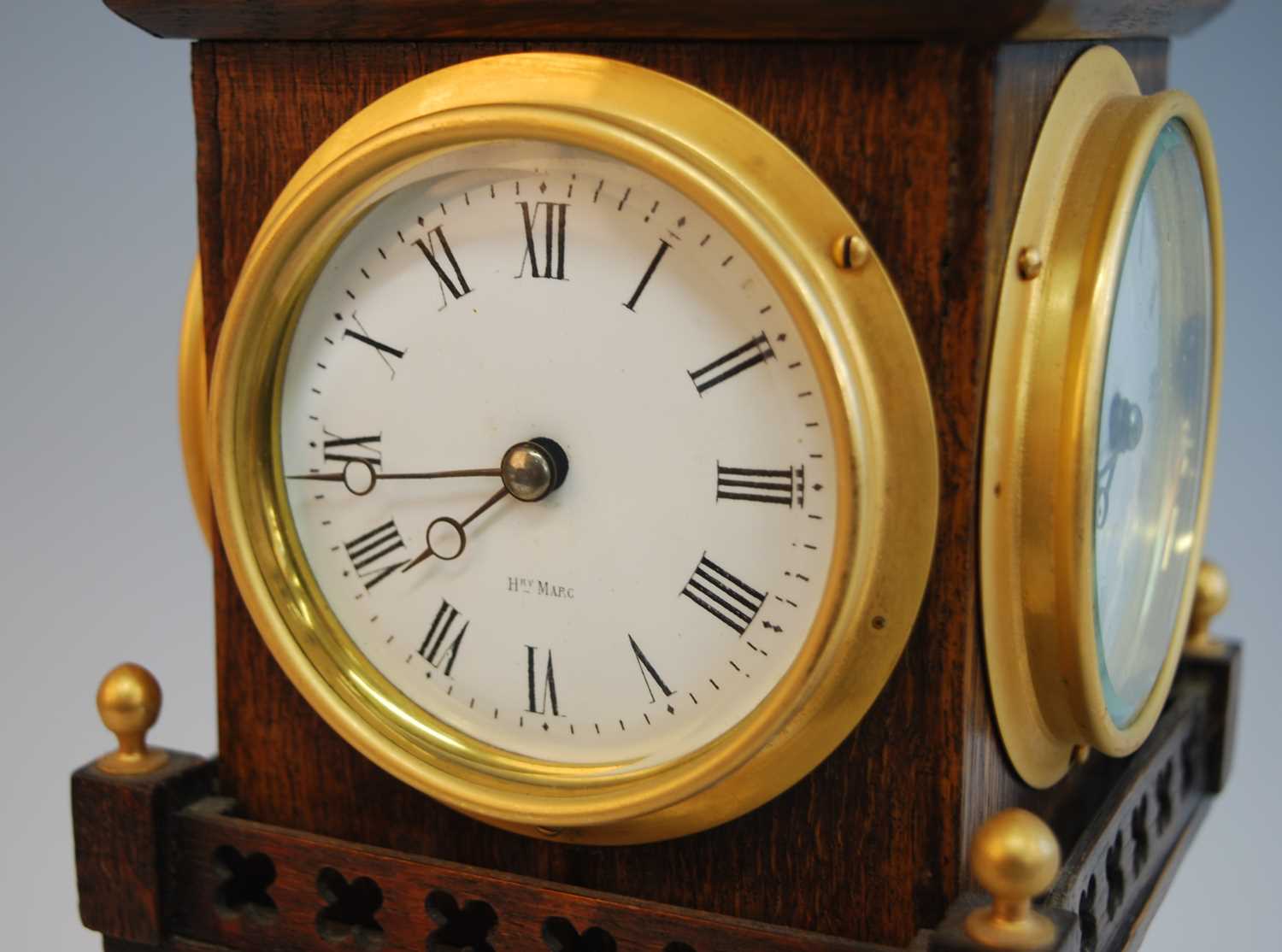 Henry Marc of Paris - a late 19th century oak four dial lighthouse clock, the four white enamel - Image 2 of 3