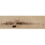 William Lionel Wyllie (1851-1931) - RMS Oceanic and RMS Majestic at Southampton, drypoint etching,