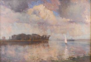 § Stephen Makepeace Wiens (1871-1956) - Heading for the Norfolk Broads, oil on canvas, signed and